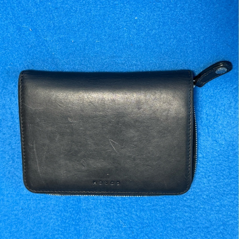 Coach Vintage Bifold Wallet Cardholder Black Leather Zip & Snap Closure 4"x5.5"